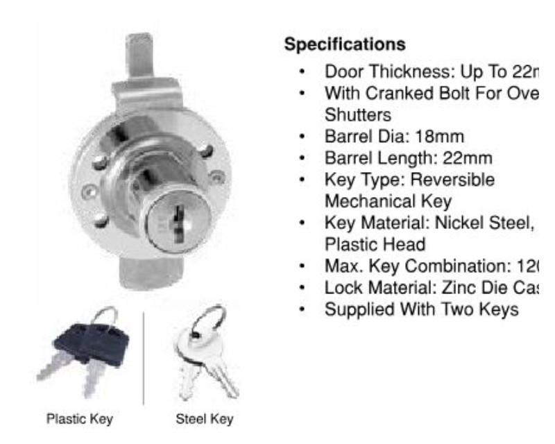 Cupboard Lock With Cranked Bolt